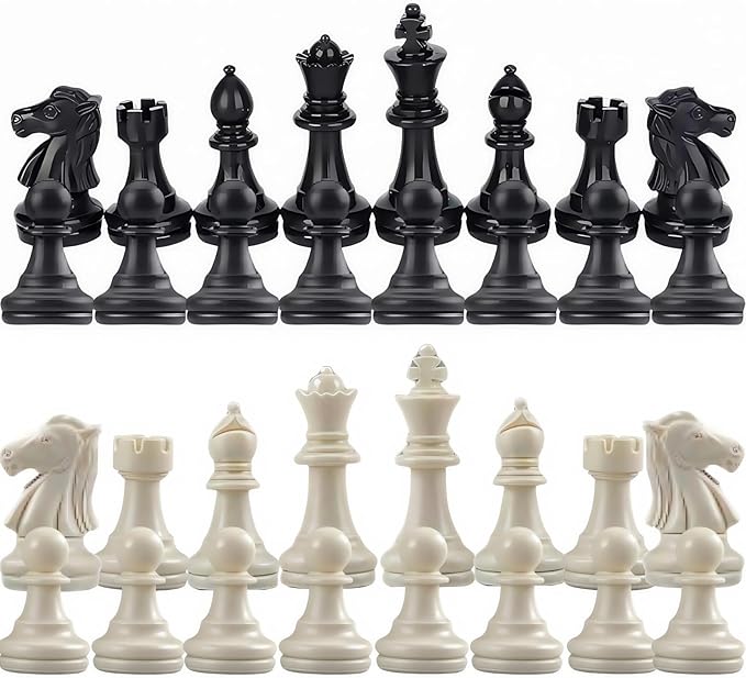 Tokaneit Juego Piezas Ajedrez Reemplazo 32PCS, Plastico Ajedrez Internacional Peones Juego Piezas, King Altura 6.5 cm,Ideal para Viajes de Negocios, Blanco y Negro