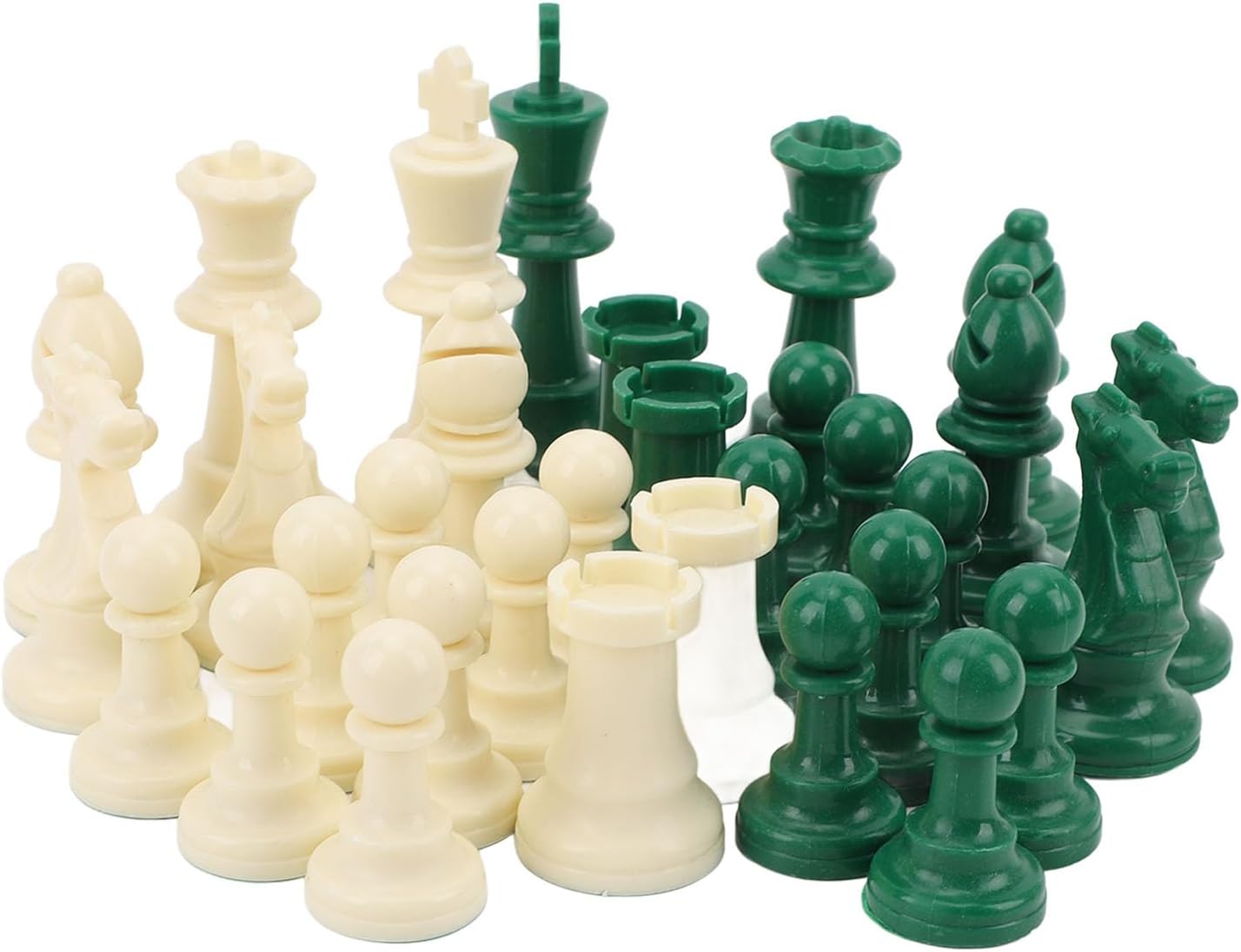 Juego de Piezas de Ajedrez Estratégico, Piezas de Ajedrez de Plástico Verde y Blanco con Fondo de Fieltro, 32 de Ponderadas para Juego Competitivo y Diversión Estratégica sin Fin