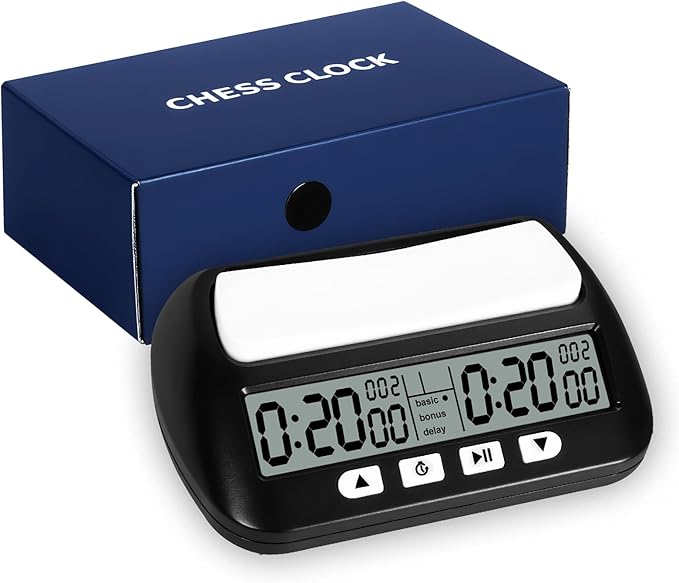 Reloj de ajedrez Profesional​​,Reloj ajedrez​​ con Digital Multifuncional Pantalla​​ – Cuenta Regresiva/Bono/delay,Control de 4 Botones​​,diseño competitivo​​ para torneos y Juegos de Mesa